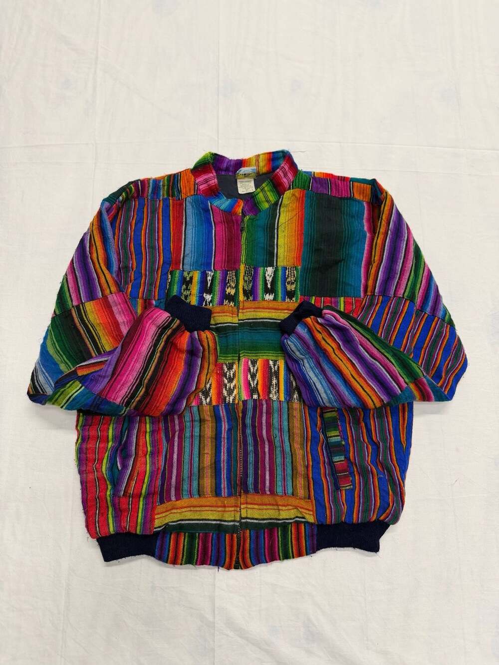 Vintage Guatemalan Hand Loomed 100% Cotton Patchwork Zip-Up Bomber Jacket
